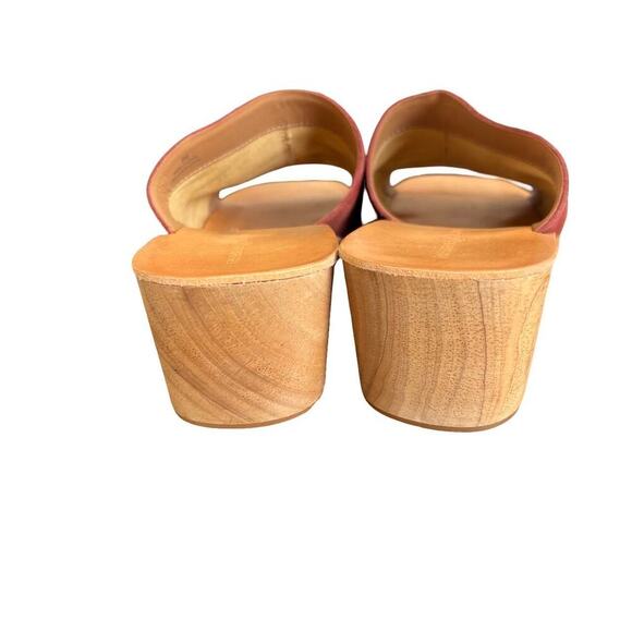 y2k‎ vtg. Burgundy suede wedge mule sandals with wooden wedge heel size 8 - Picture 6 of 7